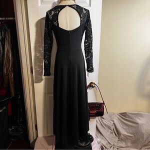 Womens Black Lace Pleated Asymmetric Cutout Whimsigoth FairyGrunge‎ Midi Dress S